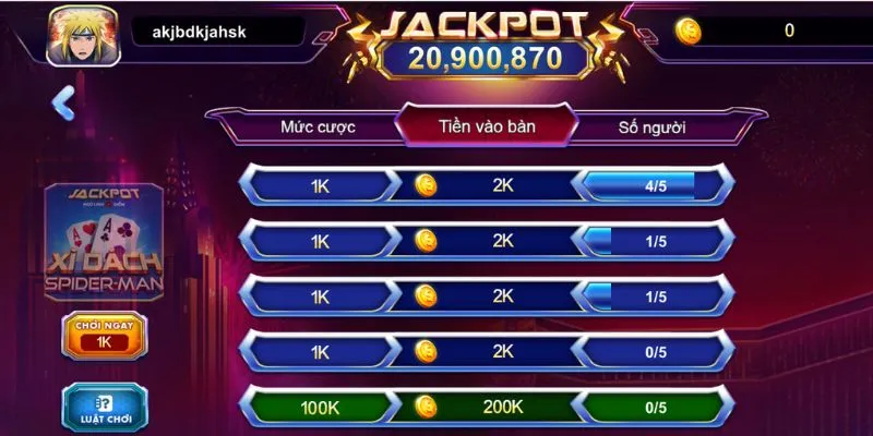 Hướng dẫn các bước chơi Xì Dách Spider Man tại 789 Club